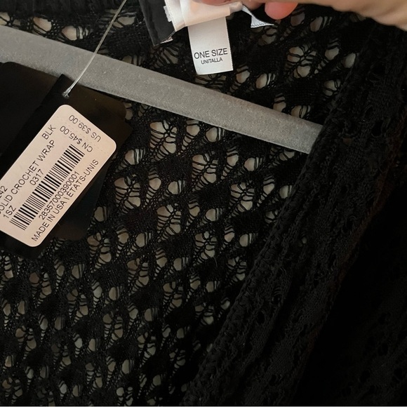 Bebe New Black Fringe One Size Crochet Open Front Cardigan Wrap Sweater BGSB - Picture 3 of 8